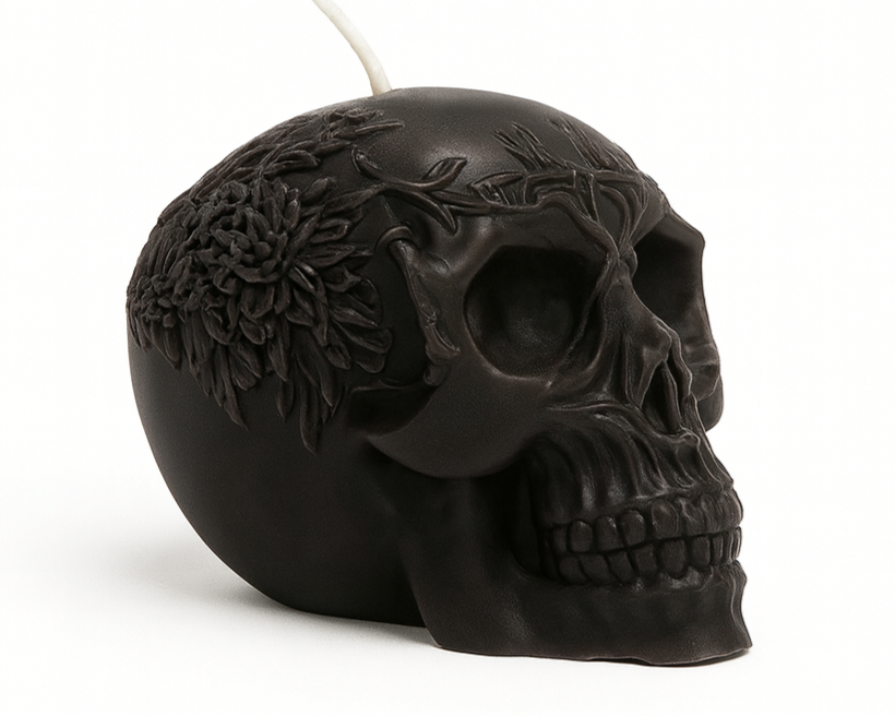 Lumânare parfumată tip craniu – Scentrelle – arome naturale (Lămâie, Cafea, Vanilie, Portocală, Cocos & Vanilie)